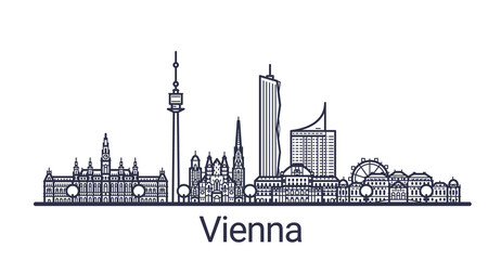 Skyline of Vienna city in linear style. Vienna cityscape line art. All buildings separated with clipping masks. So you can change composition and background.