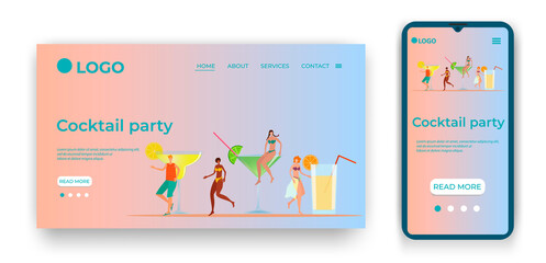 Cocktail party.Template for the user interface of the site's home page.Landing page template.The adaptive design of the smartphone.vector illustration.
