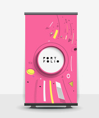Roll Up Banner Stand Design line art text poster with space of your textand photo, vector illustration Design.