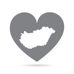 Hungary country map inside a grey love heart. National pride