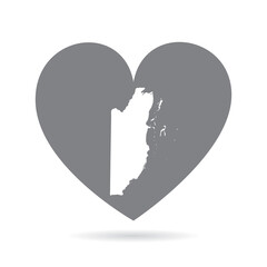 Belize country map inside a grey love heart. National pride