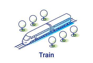 Modern electric train illustration in linear isometric style. Minimal art line. © It's design