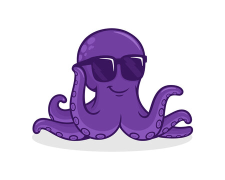 cartoon octopus with sunglasses, Vector illustration of Funny cartoon octopus summertime