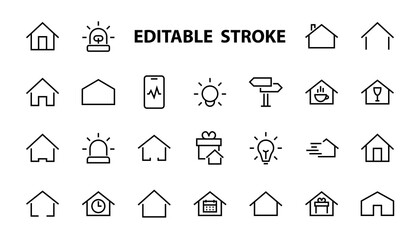 Simple set of color editable house icon templates. Contains such icons, home calendar, coffee shop and other vector signs isolated on a white background for graphic and web design