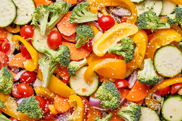 Fresh salad with sesame on whole background. 