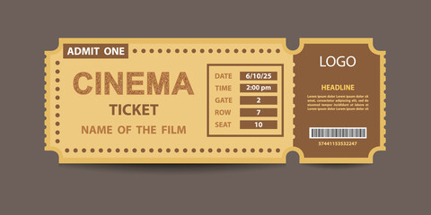 Yellow cinema ticket stub - obrazy, fototapety, plakaty