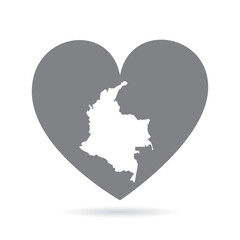 Colombia country map inside a grey love heart. National pride