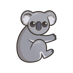 Cute gray koala, Australian animal. Colorful flat vector illustration with outline, isolated on white background.