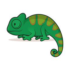 Green chameleon on a white background. Colorful flat vector illustration with outline, isolated.
