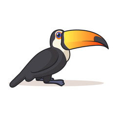 Cute toucan sitting. Colorful flat vector illustration with outline, isolated on white background.