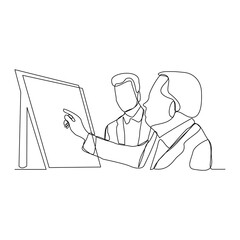 Continuous line drawing of businessman presentaion in meeting. Vector illustration