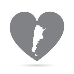 Argentina country map inside a grey love heart. National pride