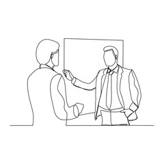 Continuous line drawing of businessman presentaion in meeting. Vector illustration