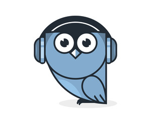 Owl music logo icon design template, owl dj character for family music producer