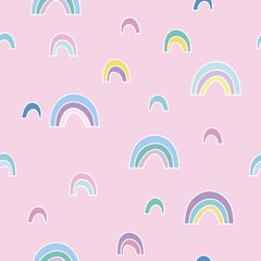 Vector seamless pattern with cute rainbow-like abstract shapes with soft colors.