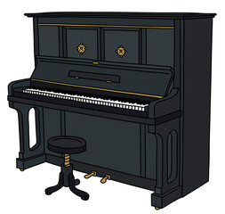 The vectorized hand drawing of a black opened pianino with a chair © vostal