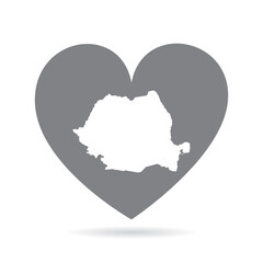 Romania country map inside a grey love heart. National pride