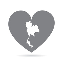 Thailand country map inside a grey love heart. National pride
