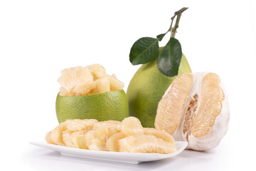 Fresh pomelo, pummelo, grapefruit, shaddock isolated on white background, close up, cut out, clipping path. Fruit for Mid-autumn festival.