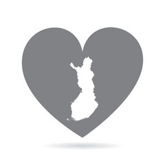 Finland country map inside a grey love heart. National pride