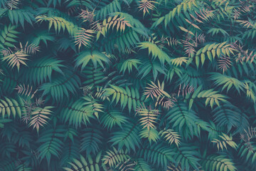 Naklejka na ściany i meble Tropical plants seamless pattern. Spring background with green leaves. Seamless flower and palm tree leaf. View from above.
