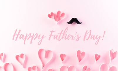 Happy Fathers Day background concept with pink heart, mustache and the text 
