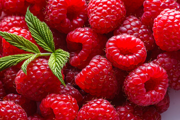Juicy fresh natural raspberries on white acrylic background
