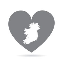 Ireland country map inside a grey love heart. National pride