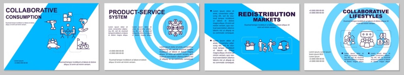 Collaborative consumption types brochure template. Sharing economy flyer, booklet, leaflet print, cover design with linear icons. Vector layouts for magazines, annual reports, advertising posters