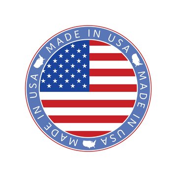 American National Holiday. Made in USA icon. US Flags with American stars, stripes and national colors. 