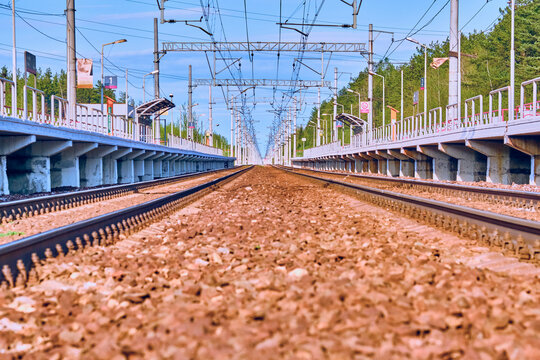 railroad tracks empty view of the platform color