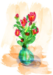 vase bunch of tulips aquarelle