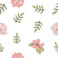 Fototapeta na wymiar Hand drawn flower seamless pattern background. Vector Illustration