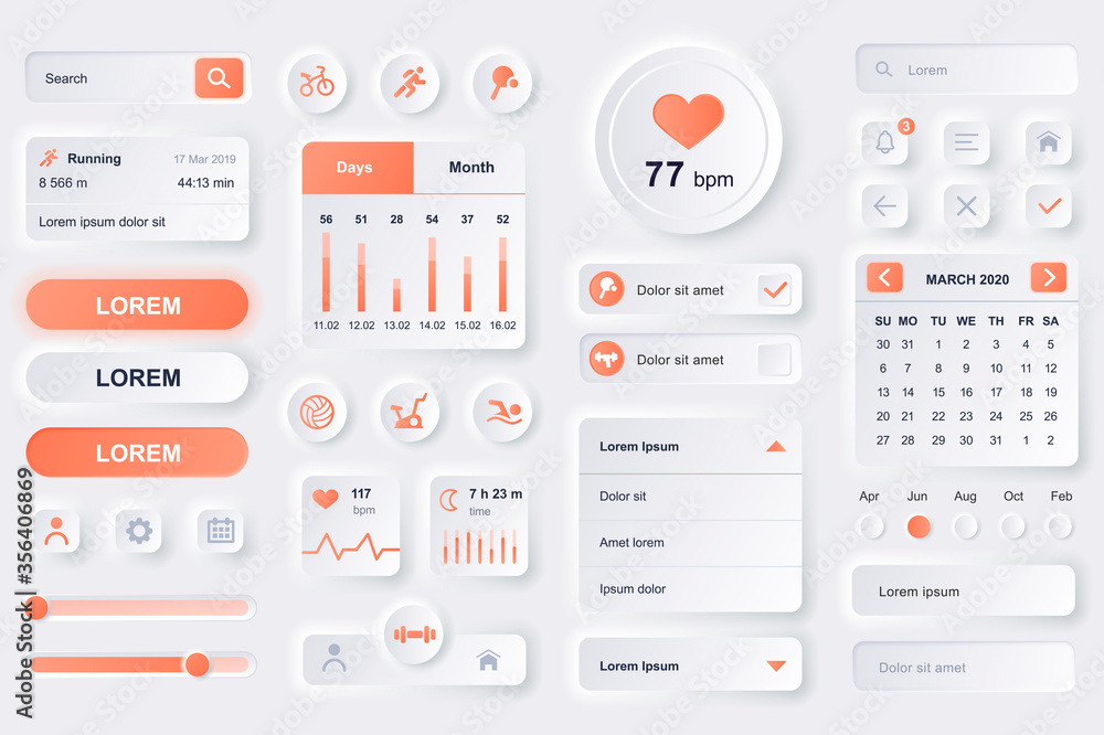 Leinwandbilder user interface elements for fitness workout mobile app. fitness tracker, sport activity planner, hea