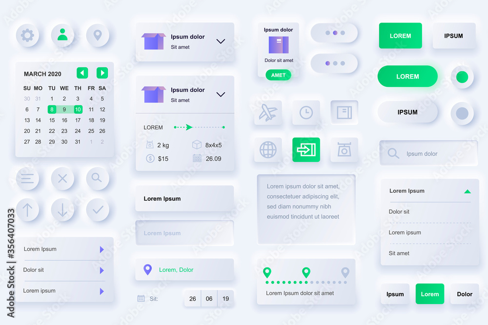 Poster user interface elements for delivery mobile app. international express delivery, logistics and route