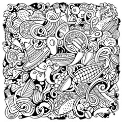 Mexican food hand drawn vector doodles illustration. Cuisine poster design.