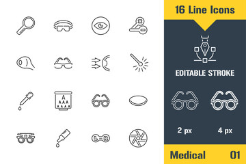 Medical Ophthalmology, Eyes Health. Thin line icon - Outline flat vector illustration. Editable stroke pictogram. Premium quality graphics concept for web, logo, branding, ui, ux design, infographics