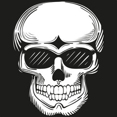 Mascara skull. Black and white drawing. Social Media Avatar. Black background.