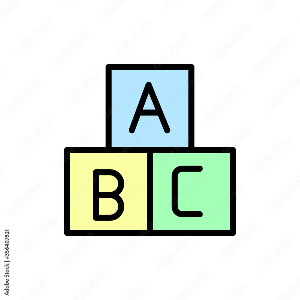 Poster toy, cube, letters icon. simple color with outline vector elements of kindergarten icons for ui and 