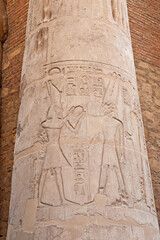 Hieroglyphic carvings on an ancient egyptian temple column