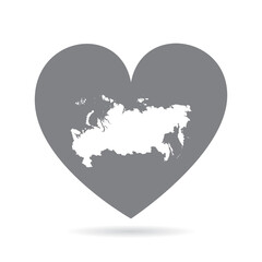 Russia country map inside a grey love heart. National pride