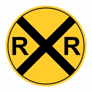 Rail road crossing sign isolated on white background