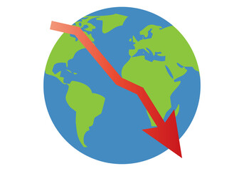 Planeta tierra con gráfica roja decreciendo por crisis.