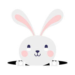 cute rabbit in hole happy easter character