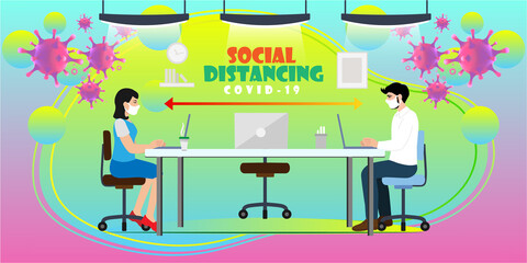 Digital Vector illustration information social distancing of Coronavirus covid-19 protection using as background healthcare and medical.