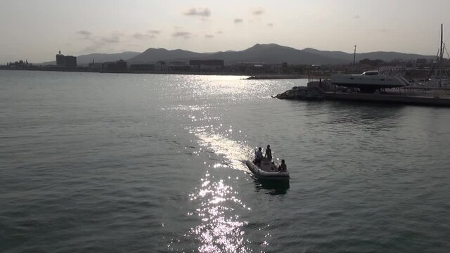 Aerial Port de Mataro drone Barcelona noon summer sea