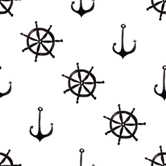 Fototapeta premium Watercolor Painted Nautical Seamless Pattern