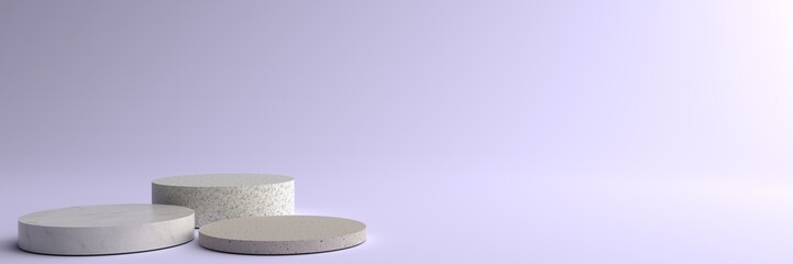 3D Render of Abstract violet Composition with Podium. Minimal Studio with Round Pedestal. Pedestal can be used for advertising, Isolated on violet background, Showcase, Product Presentation.