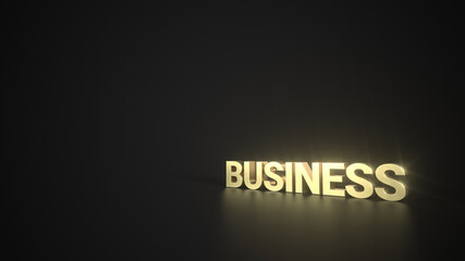 Business Golden lettering on a reflective floor with black background and space for text. Side Perspective.