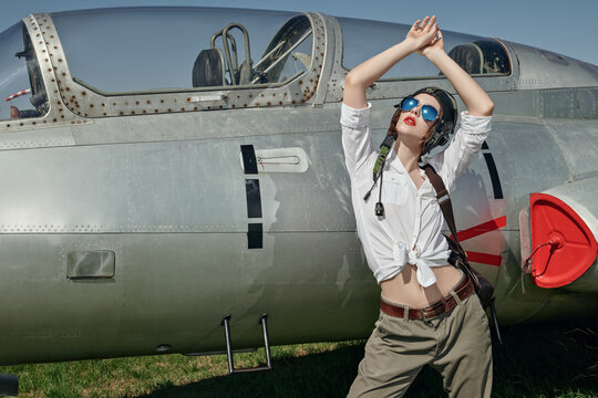 model dressed as a pilot